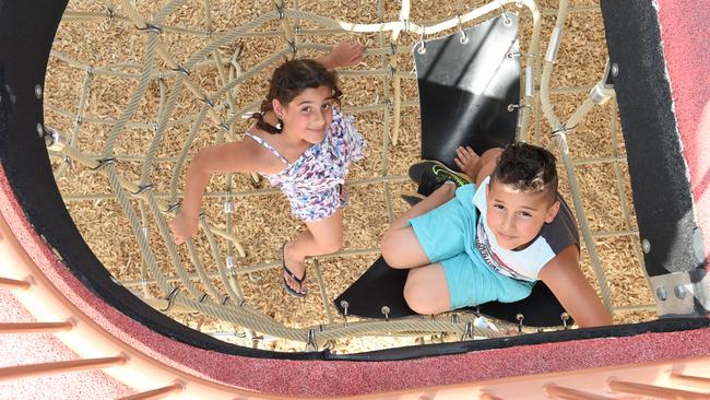 Febronya and her brother Urael inside the giant moth. Picture: Lawrence Pinder