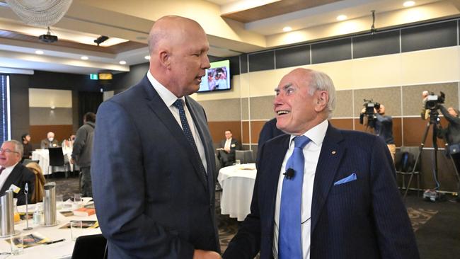 Howard with Opposition Leader Peter Dutton in June. Picture: AAP Image/Mick Tsikas