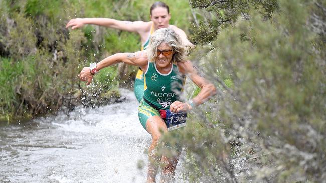 Surfers Paradise Triathlon Club coach Jenny Alcorn won the 55-59 women's age category at the ITU Cross Tri World Championships at Lake Crackenback. Picture credit: Delly Carr