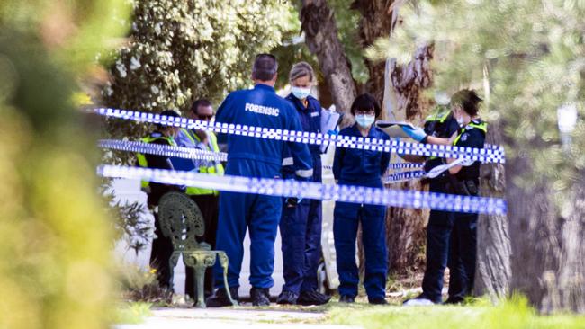 Forensic police studied the scene on Thursday. Picture: Aaron Francis/The Australian