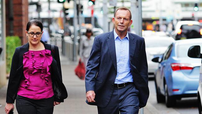 Tony Abbott on the campaign trail in Manly yesterday. Picture: Braden Fastier