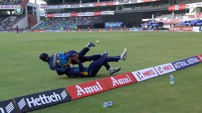 Sri Lankan duo stretchered after nasty boundary clash