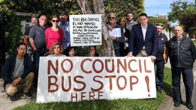 Brighton’s Hanby St residents are unhappy about the council’s free commuter bus service. Picture: Penny Stephens.