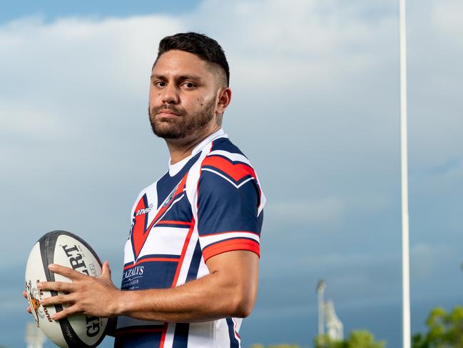 The Darwin Rugby Union season is set to launch on October 24. The captains of the 6 premier league teams gather before the first kick-off.  Kendall Quakawoot (Palmerston Crocs).Picture: Che Chorley