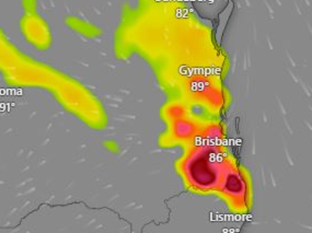 Severe thunderstorms are forecast for South East Queensland this week. Picture: Windy