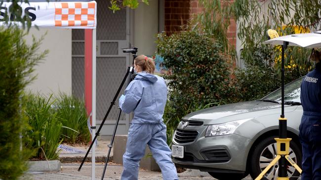 Police at the scene of an suspicious death at a property in Frankston North. Picture: Andrew Henshaw