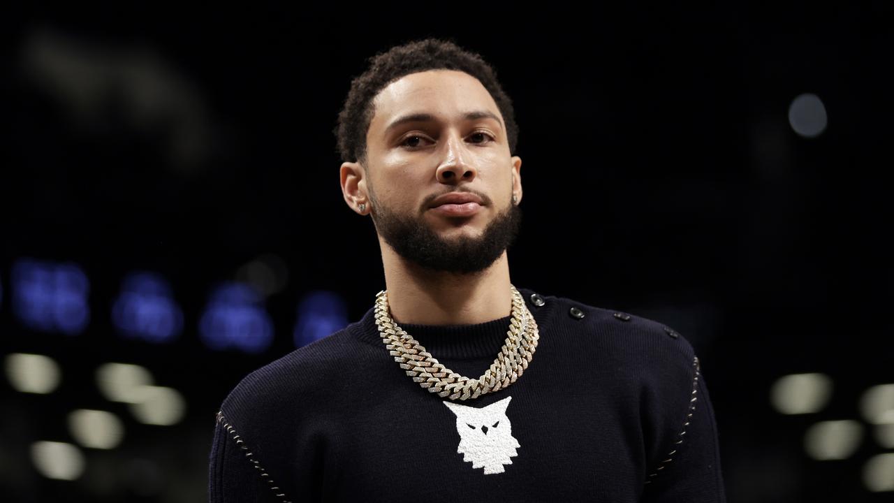 NEW YORK, NEW YORK - FEBRUARY 24: Ben Simmons #10 of the Brooklyn Nets looks on during the first half against the Boston Celtics at Barclays Center on February 24, 2022 in New York City. NOTE TO USER: User expressly acknowledges and agrees that, by downloading and or using this Photograph, user is consenting to the terms and conditions of the Getty Images License Agreement. (Photo by Adam Hunger/Getty Images)