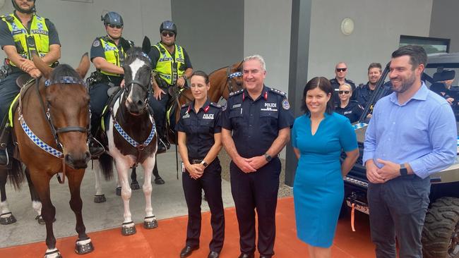 Former chief minister Natasha Fyles, with Police Minister Brent Potter and Commissioner Michael Murphy at the Launch of the Territory Safety Division.