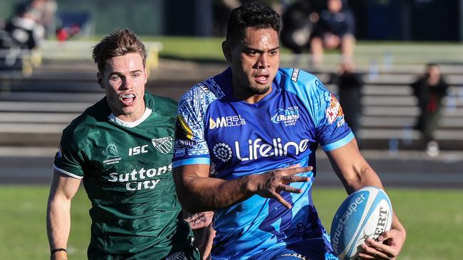 Western Sydney Two Blues player Tuitakau Kioa with the ball during the Kolia Cup clash against Randwick at Lidcombe Oval. Picture: Carmela Roche