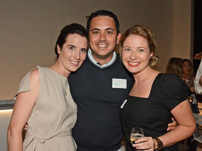 Elise and Adam Wallace, Carly Snodgrass at Young Professionals GC cocktails at Bar Hellenika, Nobby Beach. Picture: Regina King