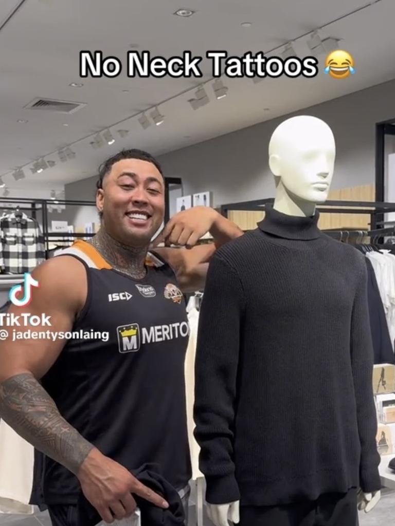 Reality TV star Jaden Laing has cultural tattoos on his upper body and neck. Photo: TikTok