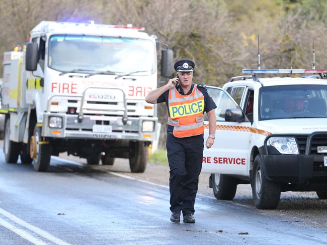 A pair of wheels from a truck separated and smashed into an oncoming car at Christies Beach in South Australia. Picture: Stephen Laffer