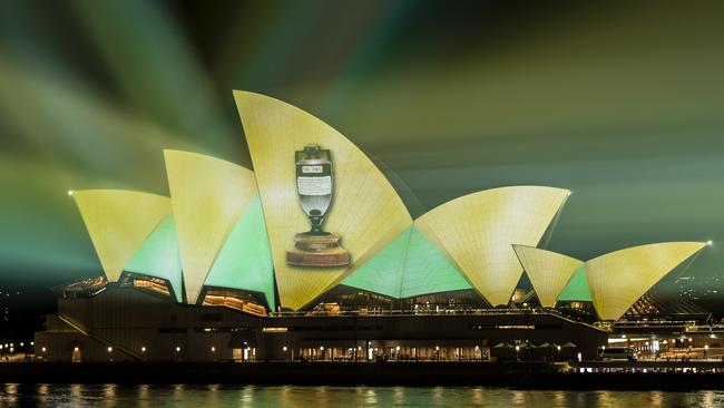 The Sydney Opera House is lit up on Monday night to celebrate Australia’s Ashes win.