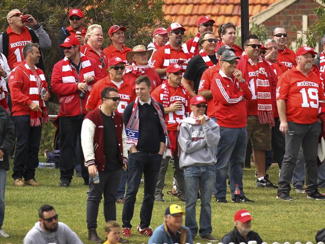 SANFL: Eagles v North Adelaide at Woodville Oval. 31 March 2019. North supporters on the hill. (AAP Image/Dean Martin)