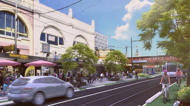 An artist's impression of plans to upgrade Glenferrie Rd and remove parking spaces near Glenferrie railway station. Picture: Extract from Boroondara Council documents.