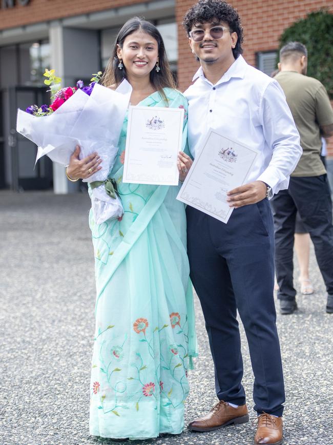 Nepalese-born Suvekshya Kayastha and Aashish Shrestha became citizens on Friday. Picture: NewsWire / Jeremy Piper