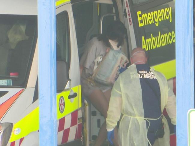 The 21-year-old Sydney student arrives at Westmead Hospital. Picture: TNV