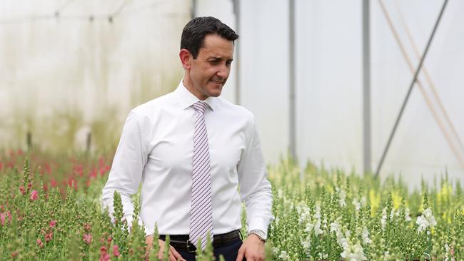 Opposition Leader David Crisafulli visits Redlands Fresh Flowers on Saturday. Picture: Liam Kidston