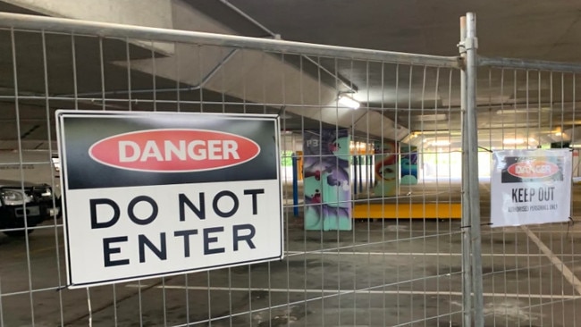 Repair works underway at the Bruce Bishop car park in Surfers Paradise.