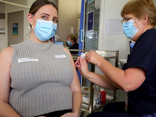 Dr Amy Manos is one of the first pregnant women in NSW to be fully vaccinated for Covid-19.