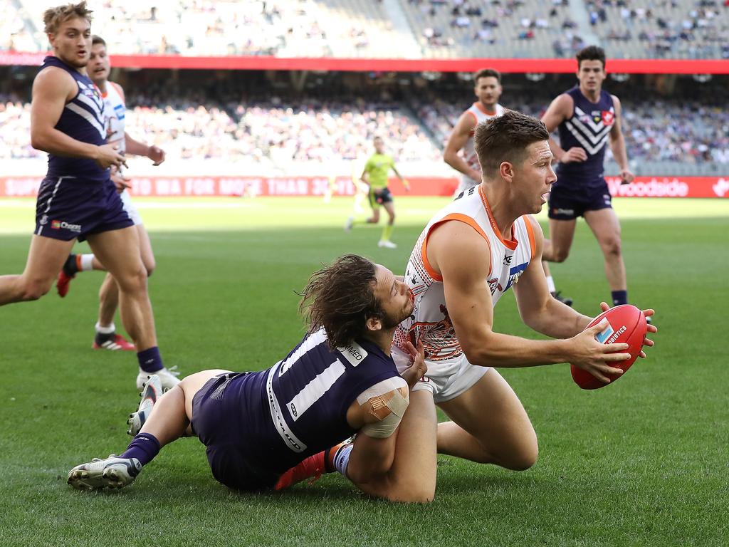 Toby Greene during the round 14 AFL match against the Fremantle Dockers.