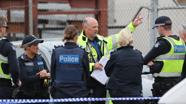 The crime scene in North Shore suburb of Geelong around Seabreeze Parade. Picture: Mike Dugdale