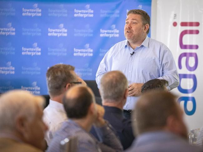 Adani Australia CEO Lucas Dow speaks at a business breakfast co-hosted by Townsville Enterprise