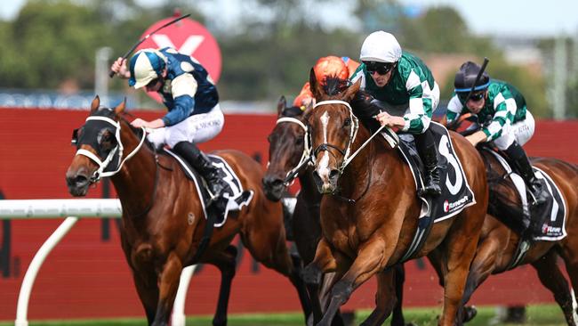 Via Sistina swoops home for victory in the Group 1 Ranvet Stakes with James McDonald in the saddle Picture: Jeremy Ng/Getty Images