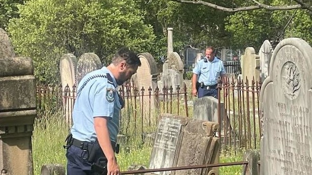 Police at the cemetery on Saturday morning. Picture: Supplied