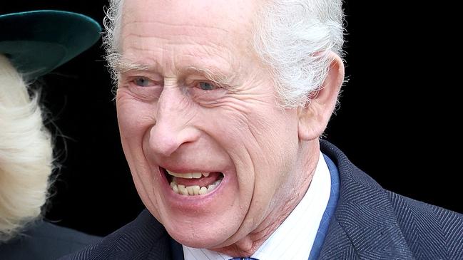 WINDSOR, ENGLAND - MARCH 31: Queen Camilla and King Charles III depart from the Easter Mattins Service at Windsor Castle on March 31, 2024 in Windsor, England. (Photo by Chris Jackson/Getty Images)