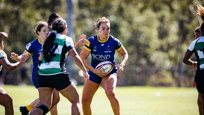 Premier Women grand final action between Bond University and Sunnybank. Photo credit QRU/Brendan Hertel.