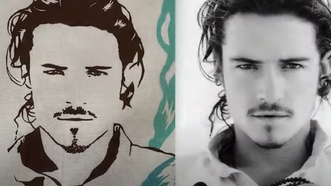 Orlando Bloom is also among the famous faces on the fabric. Picture: YouTube