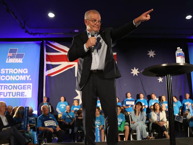 Prime Minister Scott Morrison attends the Central Coast and Hunter Valley campaign rally in the electorate of Dobell. Picture: Jason Edwards