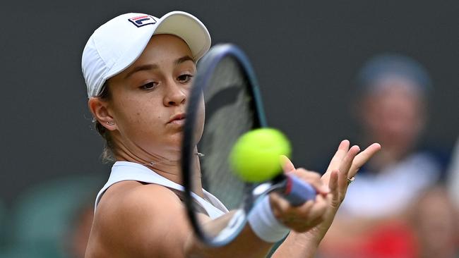 Ash Barty returns in her win against Russian Anna Blinkova on Thursday. Picture: Getty Images