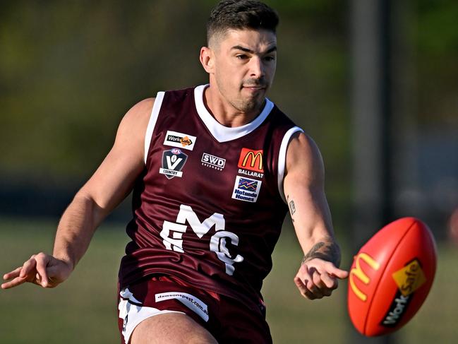 MeltonÃs #2 during the BFL Melton v Sunbury football match in Toolern Vale, Saturday, April 23, 2022. Picture: Andy Brownbill