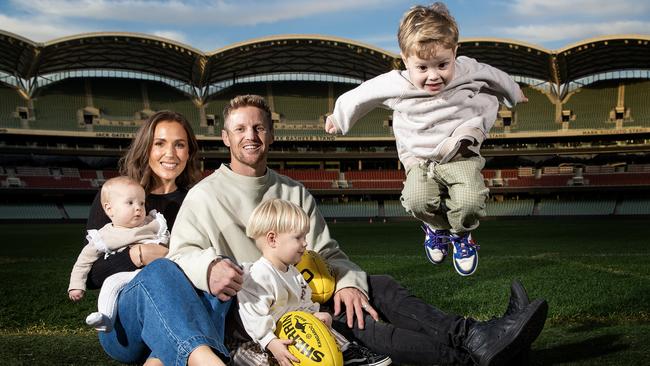 Sloane with wife Belinda, daughter Summer and sons Bodhi and Sonny. Picture: Sarah Reed/Getty Images