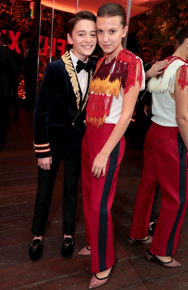 ‘Stranger Things’ stars Noah Schnapp and Millie Bobby Brown spotted at the Netflix Primetime Emmys Party. Picture: Shutterstock / Splash News