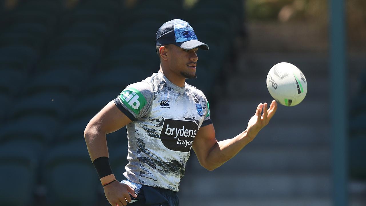 NSW's Stephen Crichton during NSW State of Origin training at Morrie Breen Oval, Kanwal ahead of Origin Game 3. Picture: Brett Costello