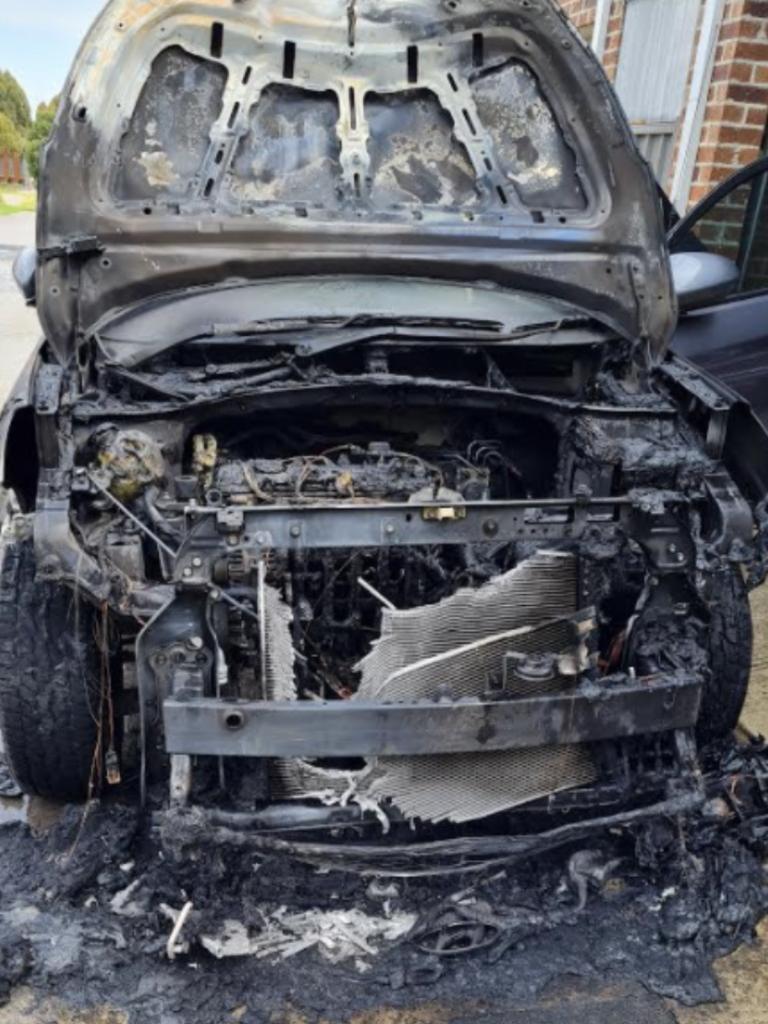 Melbourne man Zane Lewis-Hamilton’s Hyundai Tucson was destroyed after catching alight. Picture: Supplied