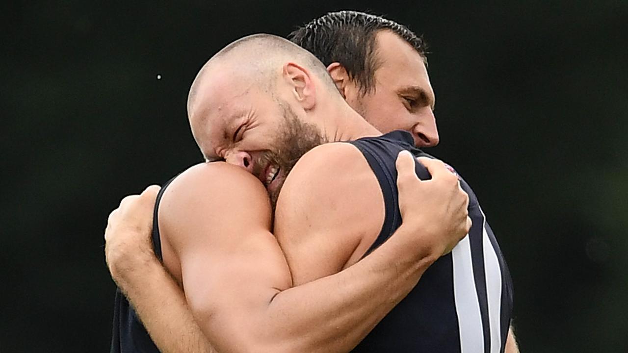 Gawn with Braydon Preuss. Pic: Getty Images