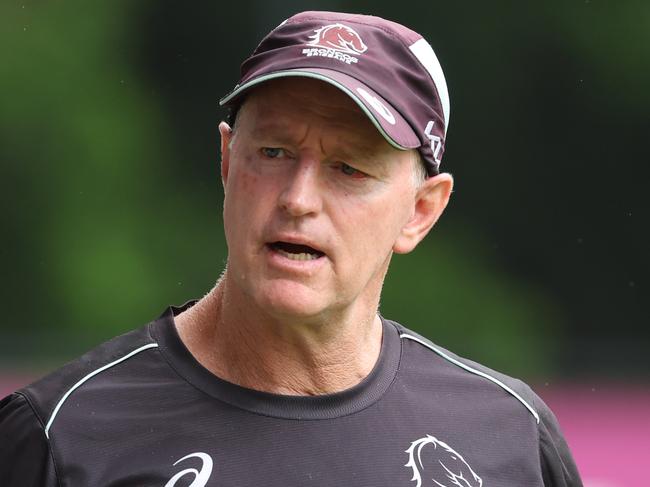 Coach Michael Maguire at Broncos training on Thursday. Picture Lachie Millard