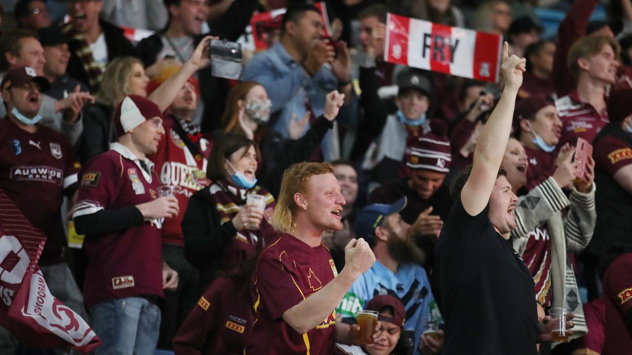 Maroons supporters during Wednesday night’s match at CBUS Stadium. Picture: Glenn Hampson