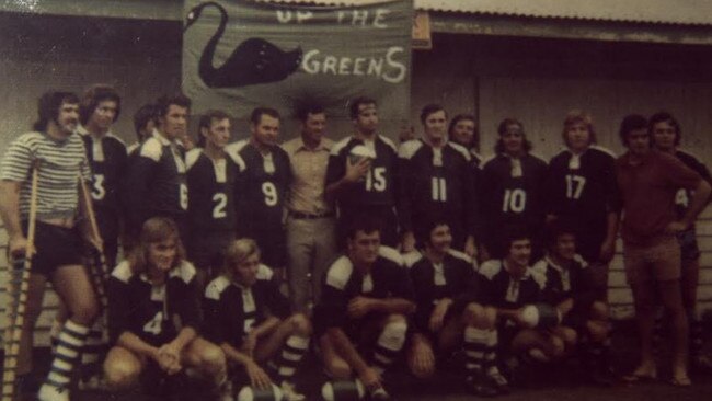 Maroochydore‘s first ever reserve grade side before their 1973 grand final. Back: Gary Pugh, Keith Nuendorf, Bailey Pashley, Terry Parker, Bob Mackay, Horrie Robinson (coach), John McCoomb, Viv Dangerfield, Ken Wrigley, John Redwood, Rod Atkinson, Bob Collins and Cyril Erbacher. Front: Bruce McGuire, Gary Anderson, John Sly, Cliff Flavell and John Kalincos.