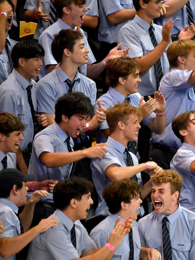 Brisbane Grammar school support their team. Action from the GPS swimming championships. Thursday March 10, 2022. Picture, John Gass