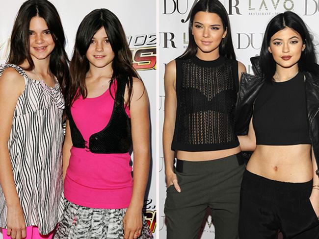 Then and now ... Keeping up with the Kardashians stars, Kendall and Kylie Jenner back in 2008 vs. 2014. Picture: Getty