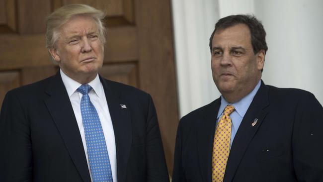 Donald Trump and with then New Jersey Governor Chris Christie before their meeting at Trump International Golf Club in 2016 in New Jersey. Picture: AFP