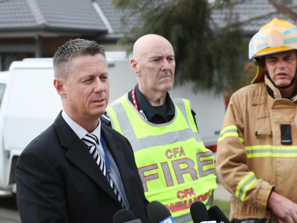 Emergency services address the media. Picture: David Crosling