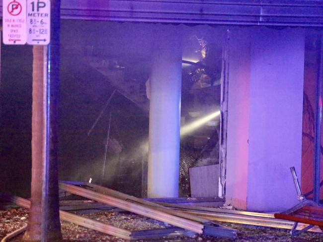 Damage to the ground floor of the building after the explosion and fire.