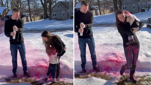 TikTok gender reveal goes wrong when toddler is colour bombed