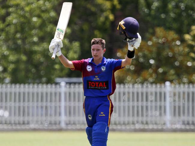 Zach Haddin brings up his maiden century in the grand final. Picture Warren Gannon Photography